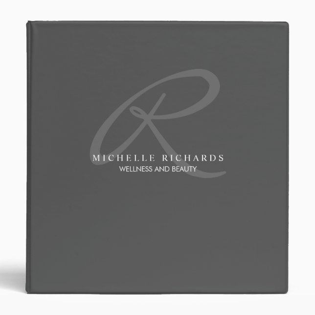 Charcoal Gray Elegant Minimalist Monogram Logo 3 Ring Binder (Front)