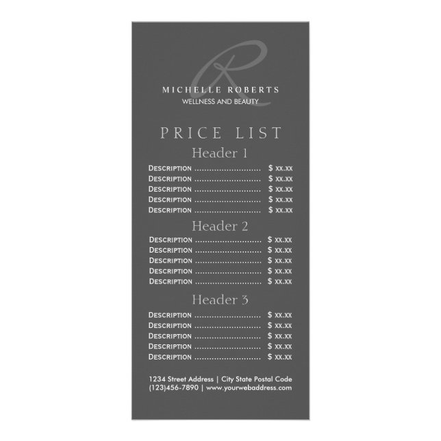 Charcoal Gray Elegant Minimalist Monogram Logo Rack Card (Front)
