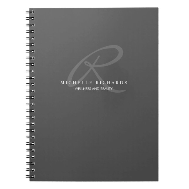 Charcoal Gray Elegant Minimalist Monogram Notebook (Front)