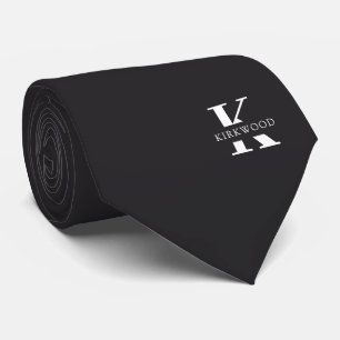 Charcoal Gray Elegant Monogram + Name   One-Sided Neck Tie