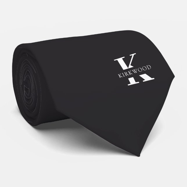 Charcoal Gray Elegant Monogram + Name | One-Sided Neck Tie (Rolled)