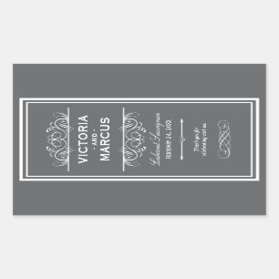 Charcoal Gray Elegant Wedding Monogram Wine Bottle Rectangular Sticker