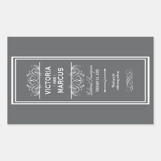 Charcoal Gray Elegant Wedding Monogram Wine Bottle Rectangular Sticker