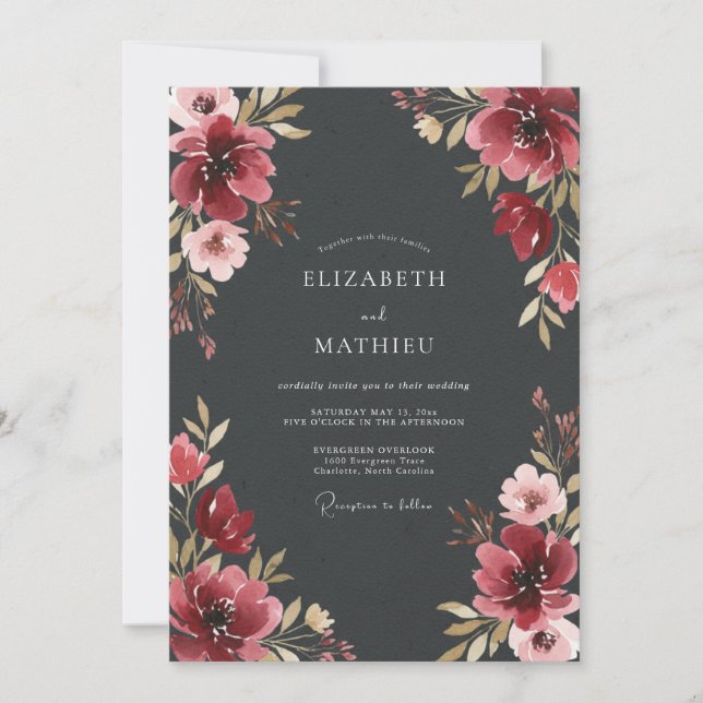 Charcoal Gray Enchanting Autumnal Wedding Invitation (Front)