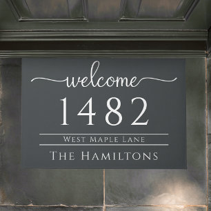 charcoal gray family name personalized address doormat