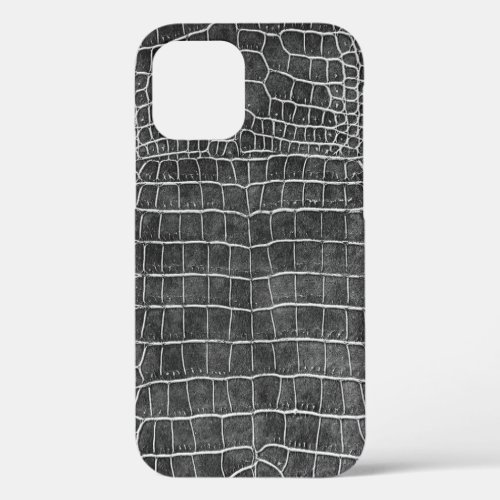 Charcoal Gray Faux Crocodile Leather iPhone 12 Case