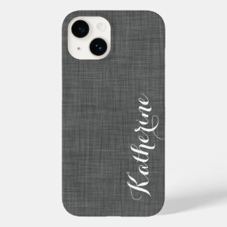 Charcoal Gray Faux Linen Texture Custom Monogram Case-Mate iPhone 14 Case