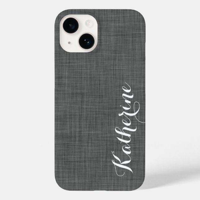 Charcoal Gray Faux Linen Texture Custom Monogram Case-Mate iPhone Case (Back)