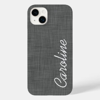 Charcoal Gray Faux Linen Texture Custom Monogram Case-Mate iPhone 14 Plus Case