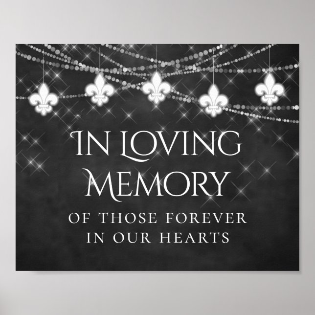 Charcoal Gray Fleur de Lis Light | Loving Memorial Poster (Front)