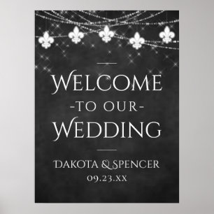Charcoal Gray Fleur de Lis Light Wedding Welcome Poster