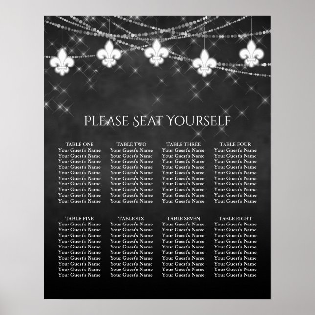 Charcoal Gray Fleur de Lis Lights | Seating Chart (Front)