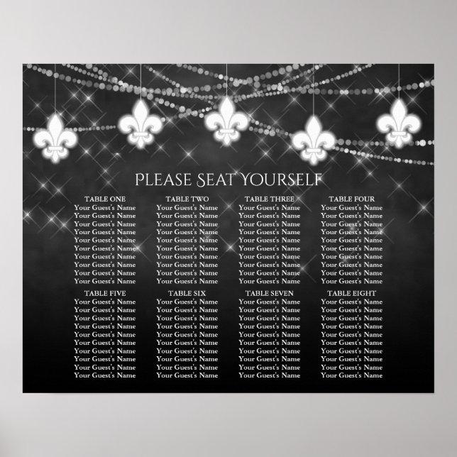 Charcoal Gray Fleur de Lis Lights | Seating Chart (Front)