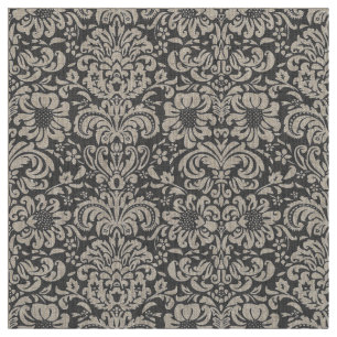 Charcoal Gray Floral Damask Fabric