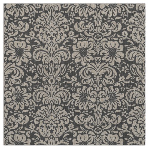 Charcoal Gray Floral Damask Fabric