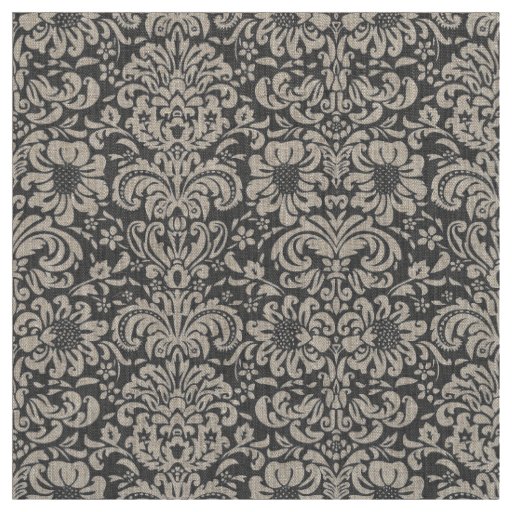 Charcoal Gray Floral Damask Fabric