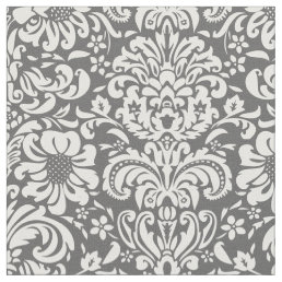 Charcoal Gray Floral Damask Fabric