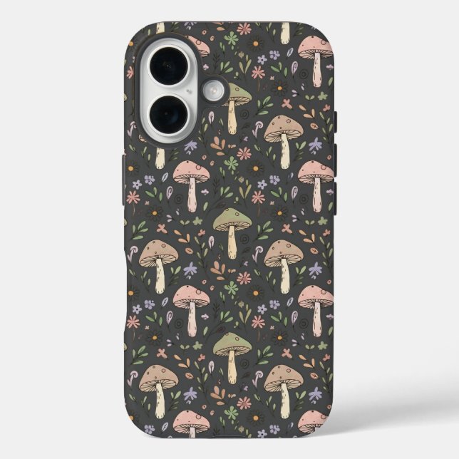 Charcoal Gray Fungi Seamless Pattern Minimalist Case-Mate iPhone Case (Back)