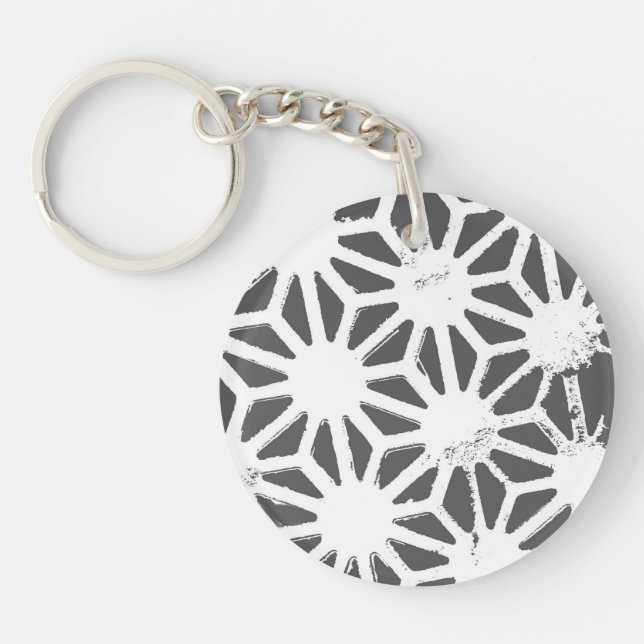 Charcoal gray geometric pattern keychain (Front)