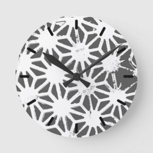 Charcoal gray geometric pattern round clock
