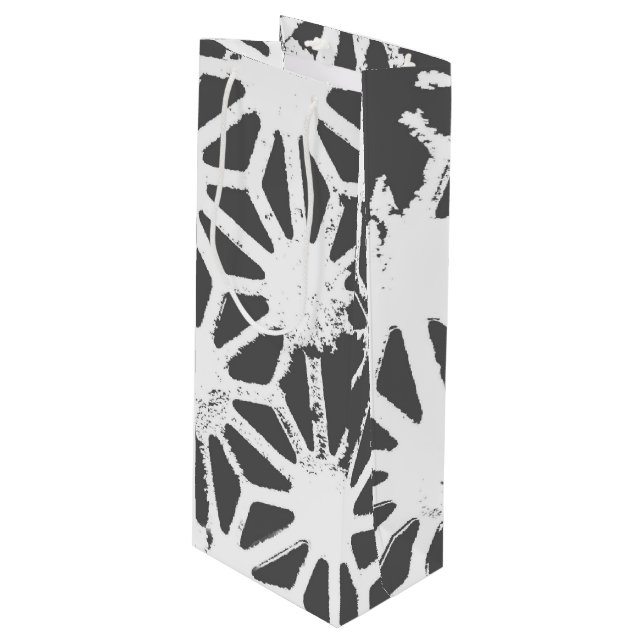 Charcoal gray geometric pattern wine gift bag (Front Angled)