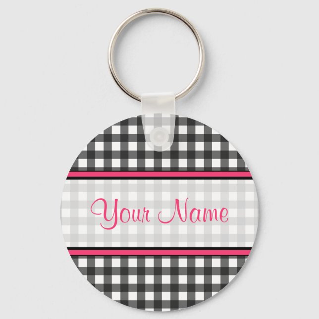 Charcoal Gray Gingham Keychain (Front)