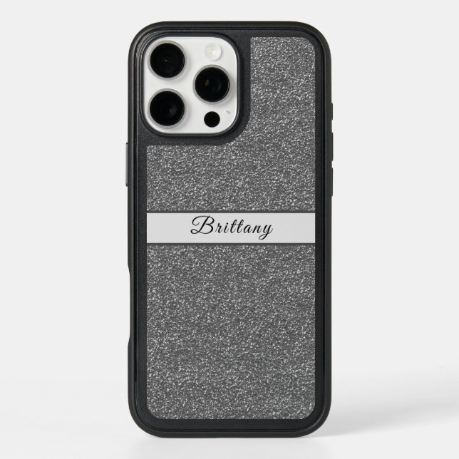 Charcoal Gray Glitter Artsy Abstract Add Name Otterbox iPhone Case (Back)