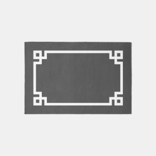 Charcoal Gray Greek Key Border Rug