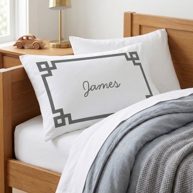 Charcoal Gray Greek Key Monogram Standard Pillow Case (Creator Uploaded)
