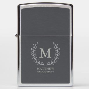 Charcoal Gray Groomsman Monogram Wedding Zippo Lighter