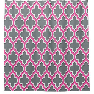 Charcoal Gray Hot Pink White XL Moroccan #4DS Shower Curtain