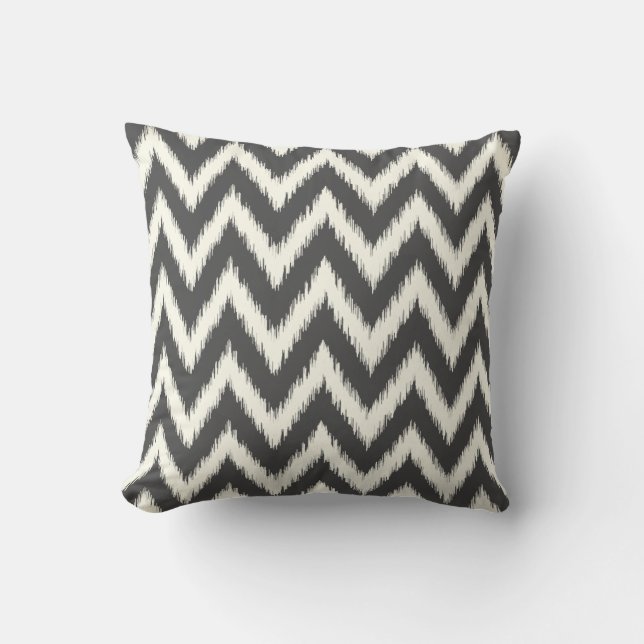 Charcoal Gray Ikat Chevron Throw Pillow (Front)