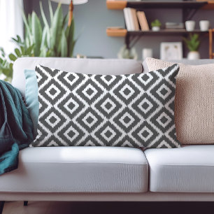 Charcoal Gray Ikat Diamonds Lumbar Pillow