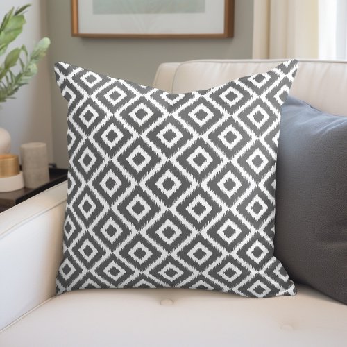 Charcoal Gray Ikat Diamonds Throw Pillow