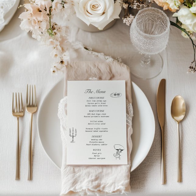 Charcoal Gray Illustrated Wedding Menu (Creator Uploaded)