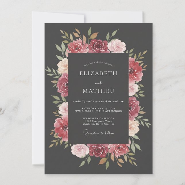 Charcoal Gray Lavish Winter Wedding Invitation (Front)
