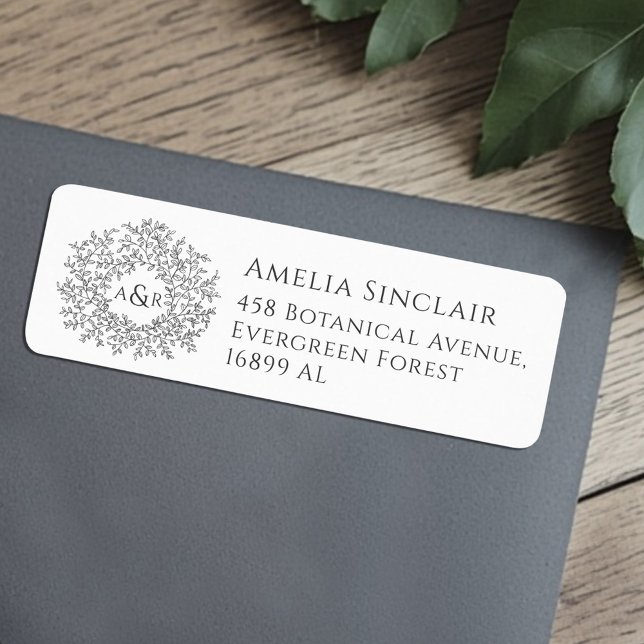 Charcoal gray leaves wedding return address label (Creator Uploaded)