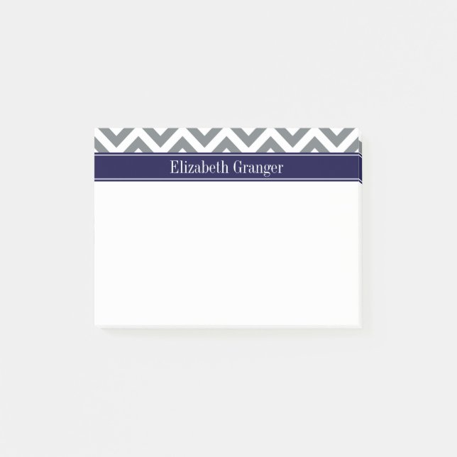 Charcoal Gray Lg Chevron Navy Blue Name Monogram Post-it Notes (Front)