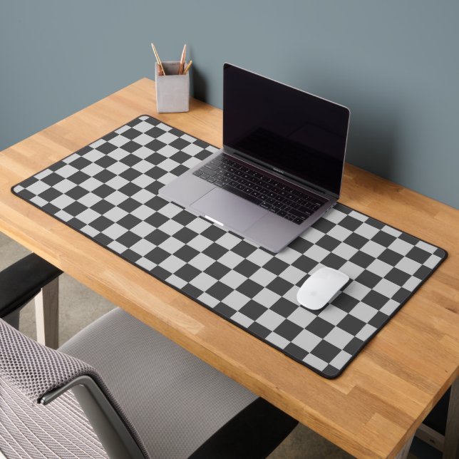 Charcoal Gray & Light Gray Square Style Pattern Desk Mat (Office 2)