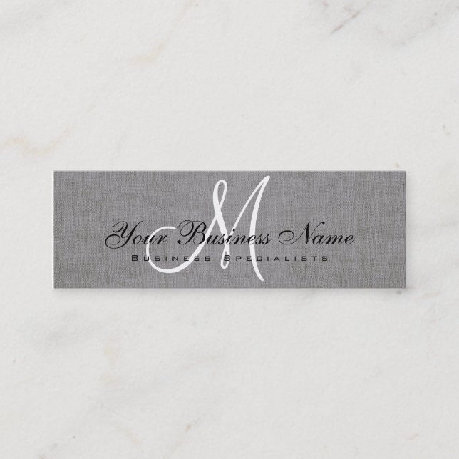 Charcoal Gray Linen Simple Monogram Mini Business Card (Front)