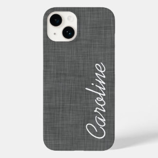Charcoal Gray Linen Texture Custom Monogram Case-Mate iPhone 14 Case
