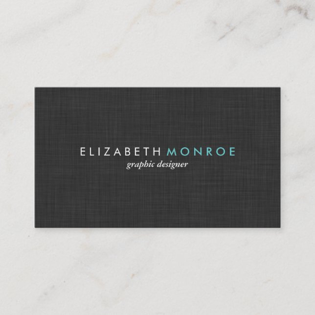 Charcoal Gray Linen Texture Sleek Simple Business Card (Front)