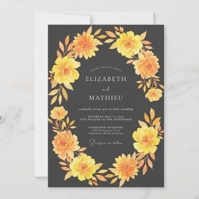 Charcoal Gray Luminous Fall Wedding Invitation (Front)
