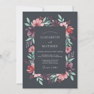 Charcoal Gray Lush Autumn Wedding Invitation