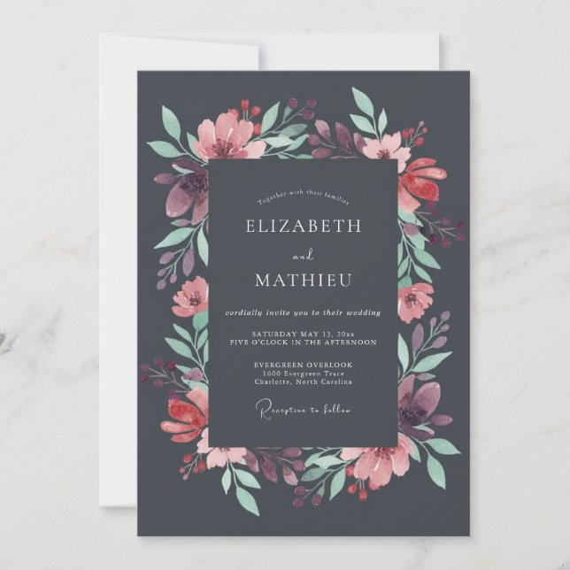 Charcoal Gray Lush Autumn Wedding Invitation (Front)
