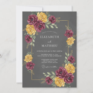 Charcoal Gray Majestic Autumn Wedding Invitation