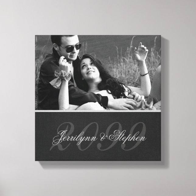 Charcoal Gray Mat Anniversary Name SQUARE Photo Canvas Print (Front)