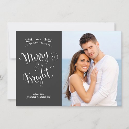 Charcoal Gray Merry  Bright Christmas Photo Card