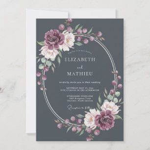 Charcoal Gray Midnight Botanical Wedding Invitation