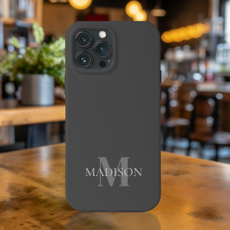 Charcoal Gray Minimalist Monogrammed iPhone 13 Pro Max Case